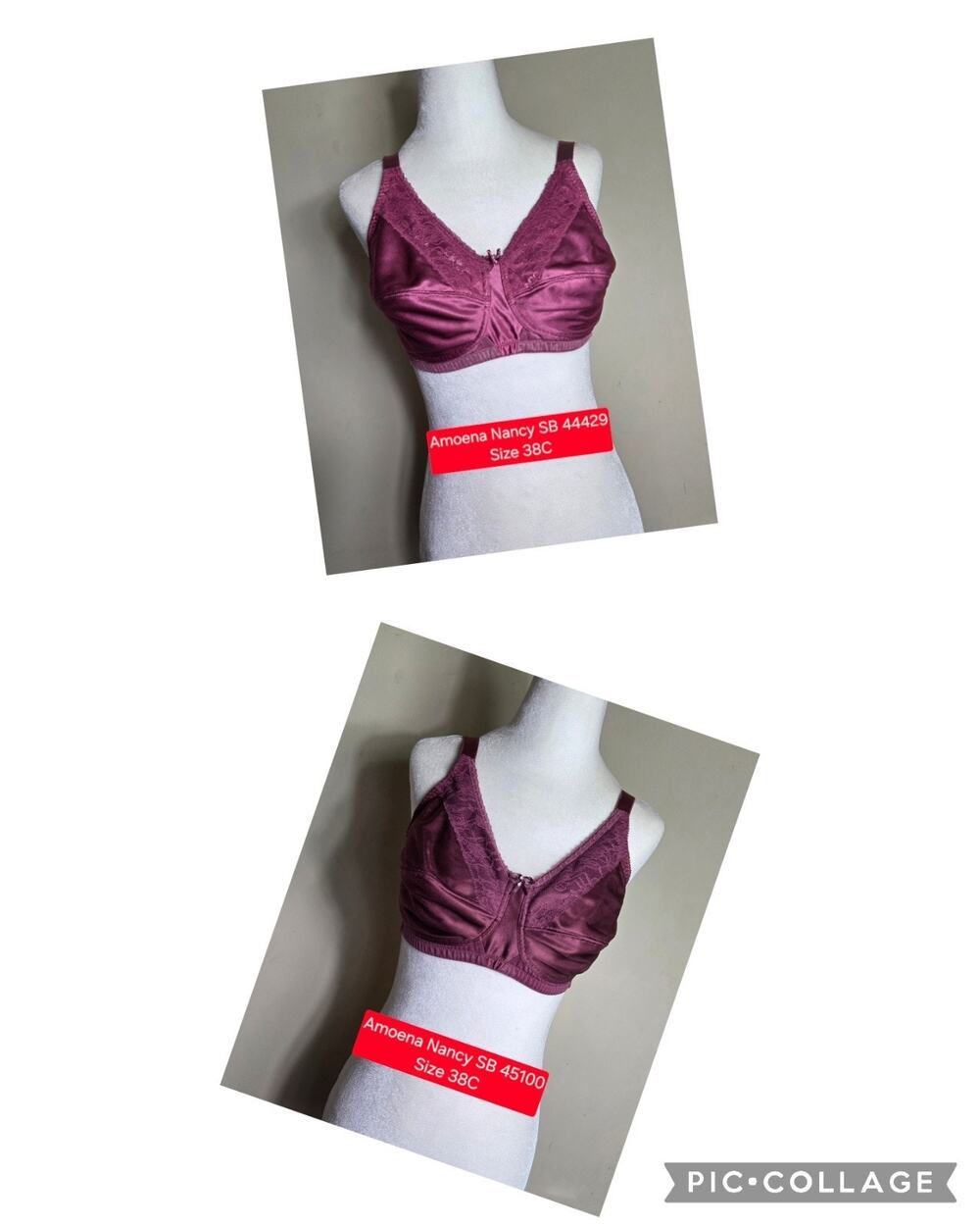 (2) Bras Amoena Pocket Mastectomy Wirefree Lace Overlay Nancy SB 44429 & 45100